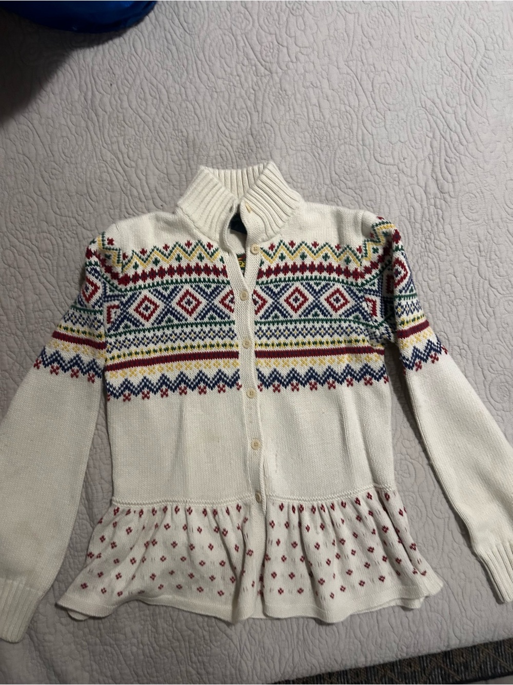 Ralph Lauren Girls XL 16 Fair Isle Nordic Peplum Cardigan Sweater